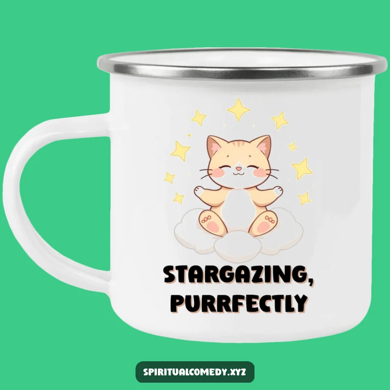 Funny Meditating Cat Camping Mug - Cosmic Sips for Serene Adventures