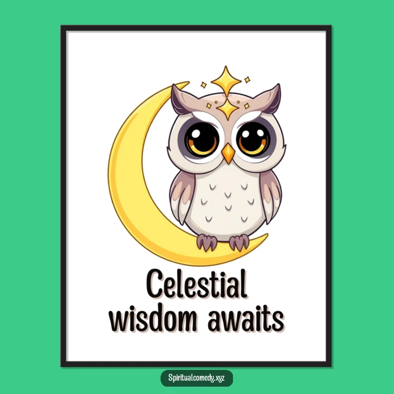 Funny Owl Art Print - Celestial Night Owl Digital Download Gift