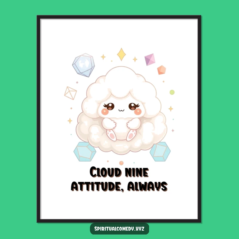 Free Printable Wall Art: Funny Meditating Cloud Creature, Downloadable Zen Humor Decor