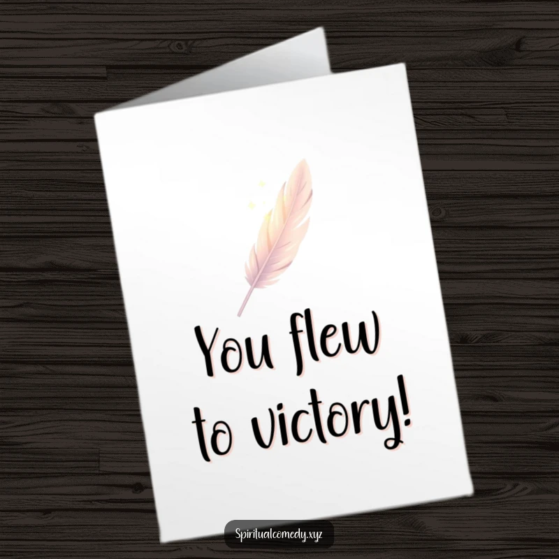 Free Printable Congrats Card: Elegant feather descending through soft light, symbolizing graceful achievement and success.