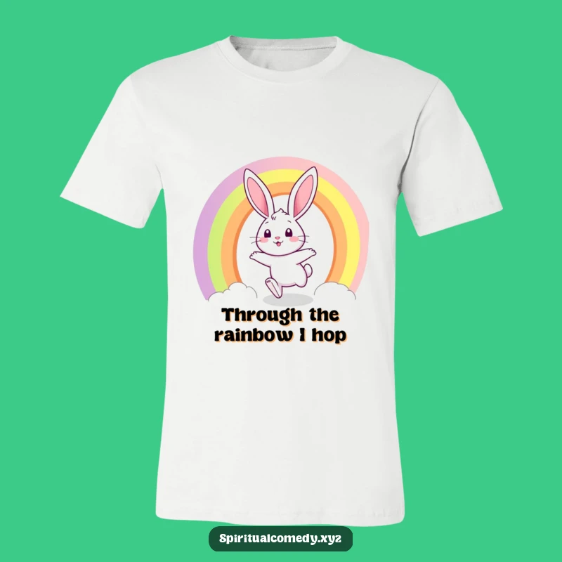 Funny Bunny Rainbow Portal T-Shirt - Adventure Apparel for the Cheerful Explorer